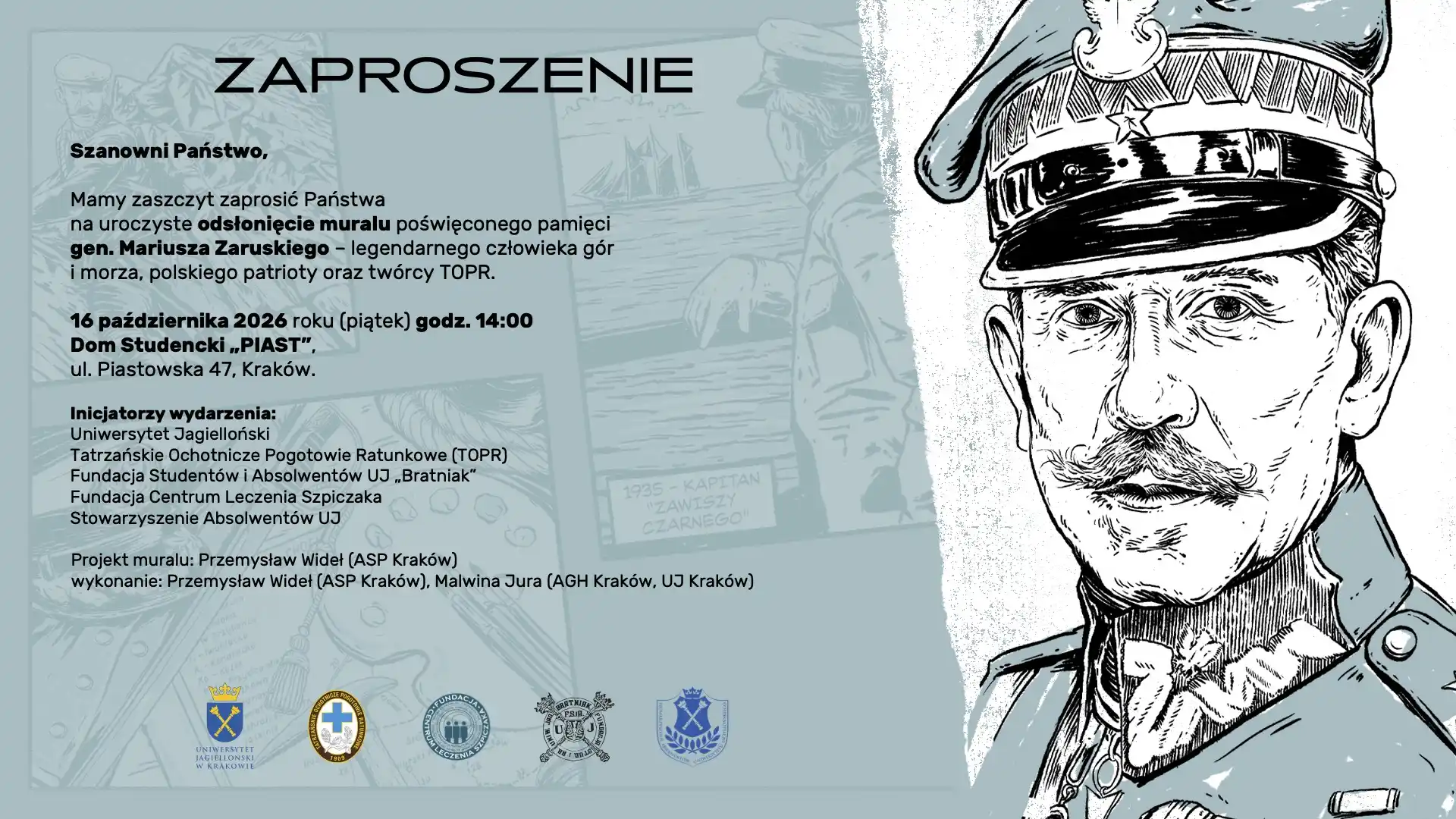 Mural upamiętniający generała Mariusza Zaruskiego